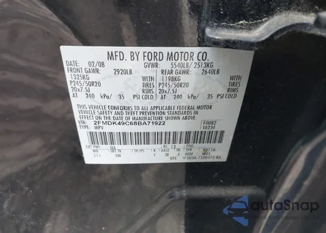 2008 Ford Edge Limited из США, поврежденный, VIN 2FMDK49C68BA71922